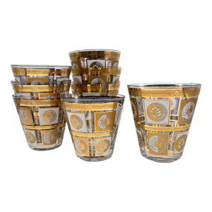 Culver Quadrille 22k Gold Old Fashioned Glasses Set of 8