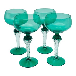 Vintage Green Art Glass Stemware - Set of 4 For Sale