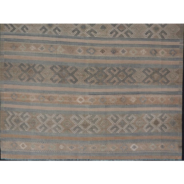 Vintage Turkish Kilim Rug With Horizontal Stripes in Taupe and Neutral Colors For Sale - Image 4 of 11