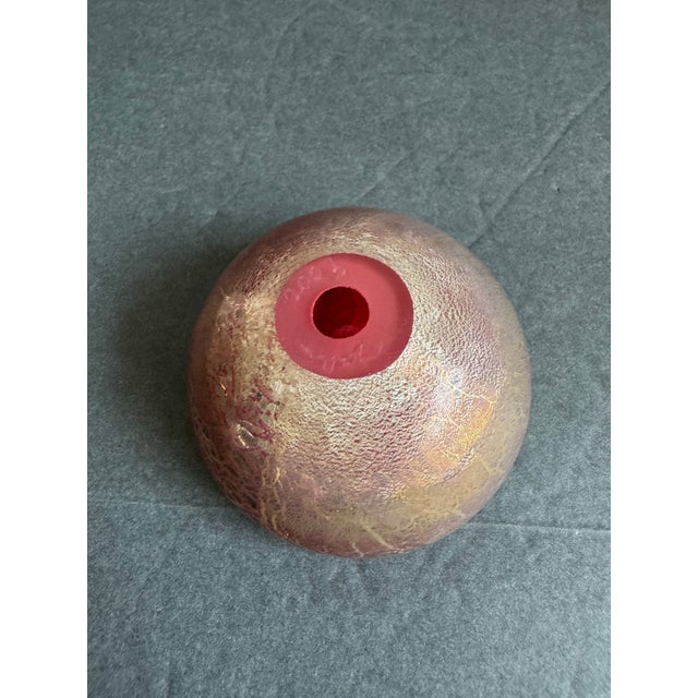 Glass Vintage Art Glass Bowl Iridescent Crackle Red Gold Barovier Style Votive Holder For Sale - Image 7 of 10