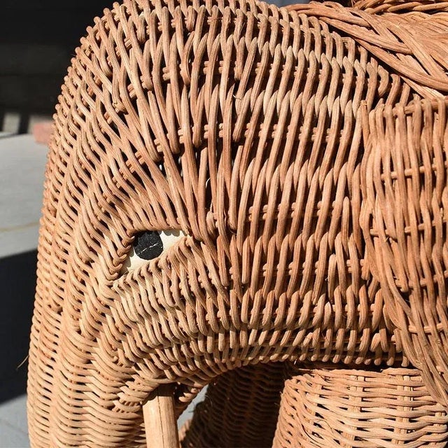 Boho Chic Vintage Boho Wicker Rattan Elephant Side Table Style of Mario Lopez Torres 1970s For Sale - Image 3 of 6