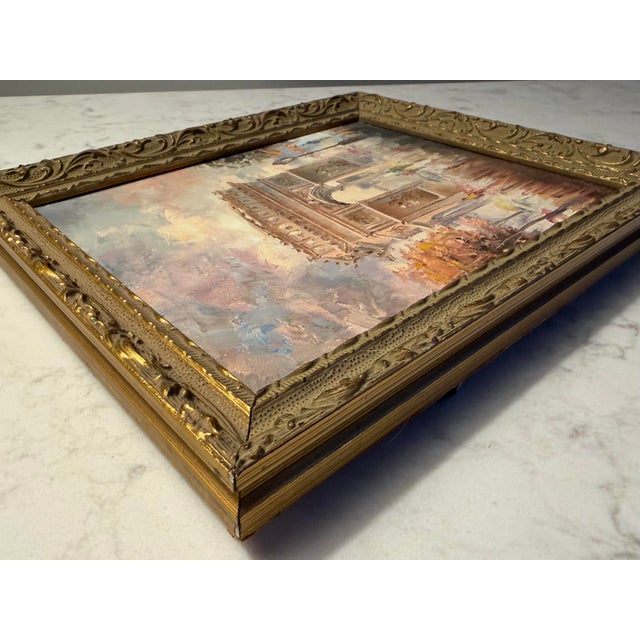 Wood Vintage Original French Painting of the Arc De Triomphe Paris - Framed For Sale - Image 7 of 8