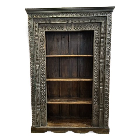 Mid 19th Century XL Indian Carved Wood Bookcase For Sale