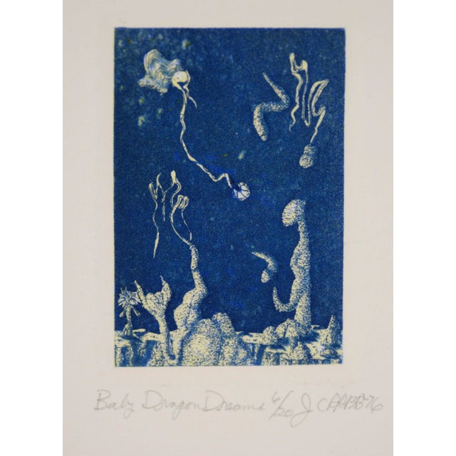 "Baby Dragon Dreams" - 1976 Surrealist Lithograph on Paper 1976 surrealist lithograph on paper depicting ascending figures...