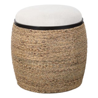 Braided Rattan Round Ottoman For Sale
