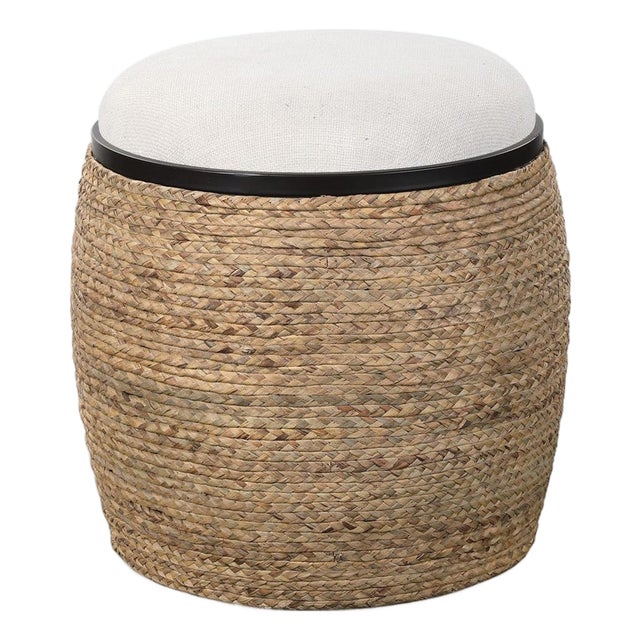 Braided Rattan Round Ottoman For Sale