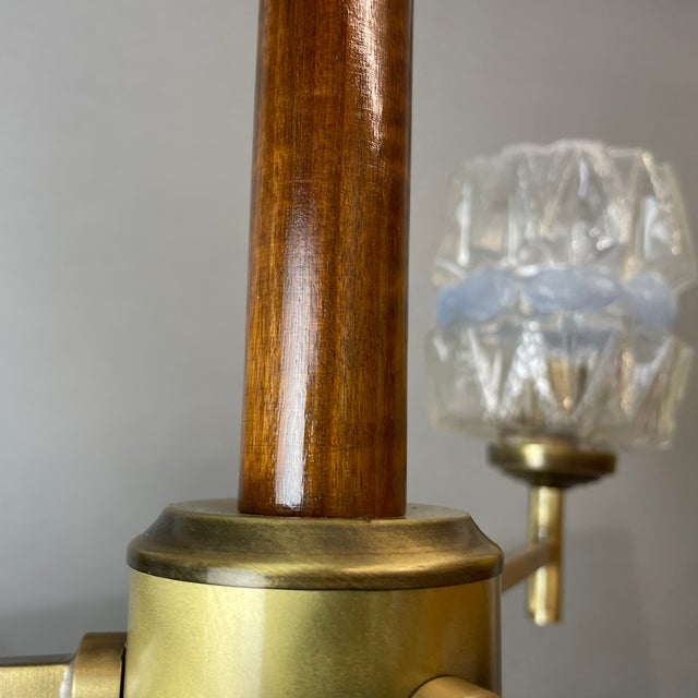 Mid-Century Modern Three-Light Wood and Glass Chandelier, 1960s For Sale - Image 10 of 15