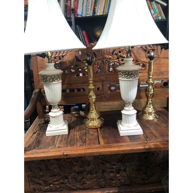 Metal Early 20th Century Tyndale Frederick Cooper Cream & Gold Porcelain Table Lamps - A Pair For Sale - Image 7 of 9