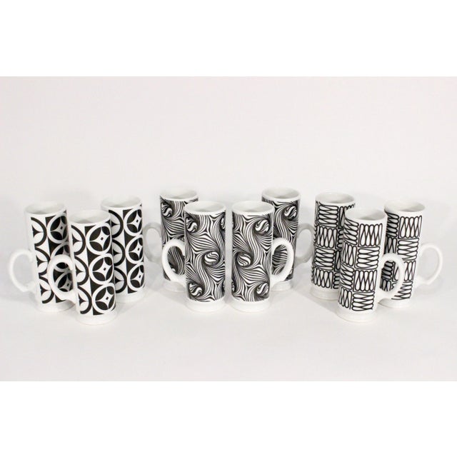 Mid-Century Modern 1960's Mod Black and White Cappuccino Mugs For Sale - Image 3 of 13