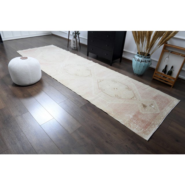 1970s Vintage Handmade Wool Cotton Pink Runner Rug For Sale - Image 9 of 11