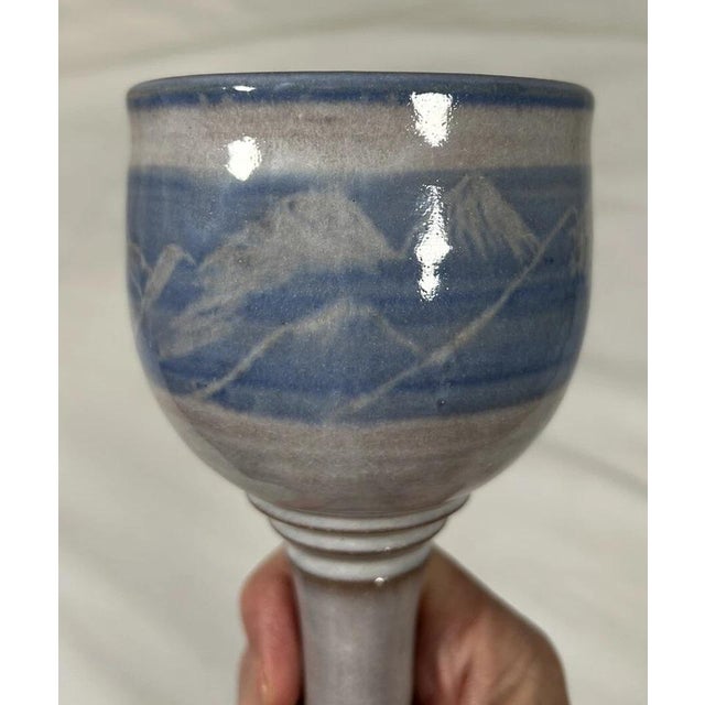 Vintage Signed Studio Pottery Chalice Wine Goblets Set of 5 Mountain Art For Sale - Image 9 of 11