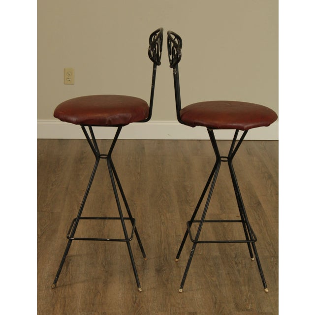 Mid-Century Modern Wrought Iron Barstools - a Pair For Sale - Image 4 of 13
