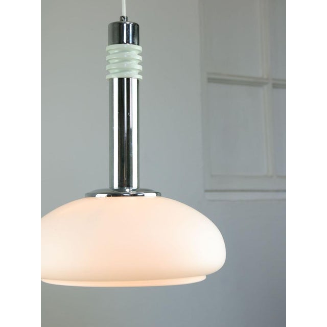 Mid-Century Danish Chrome & Opaline Pendant Lamp, 1960s For Sale - Image 6 of 12