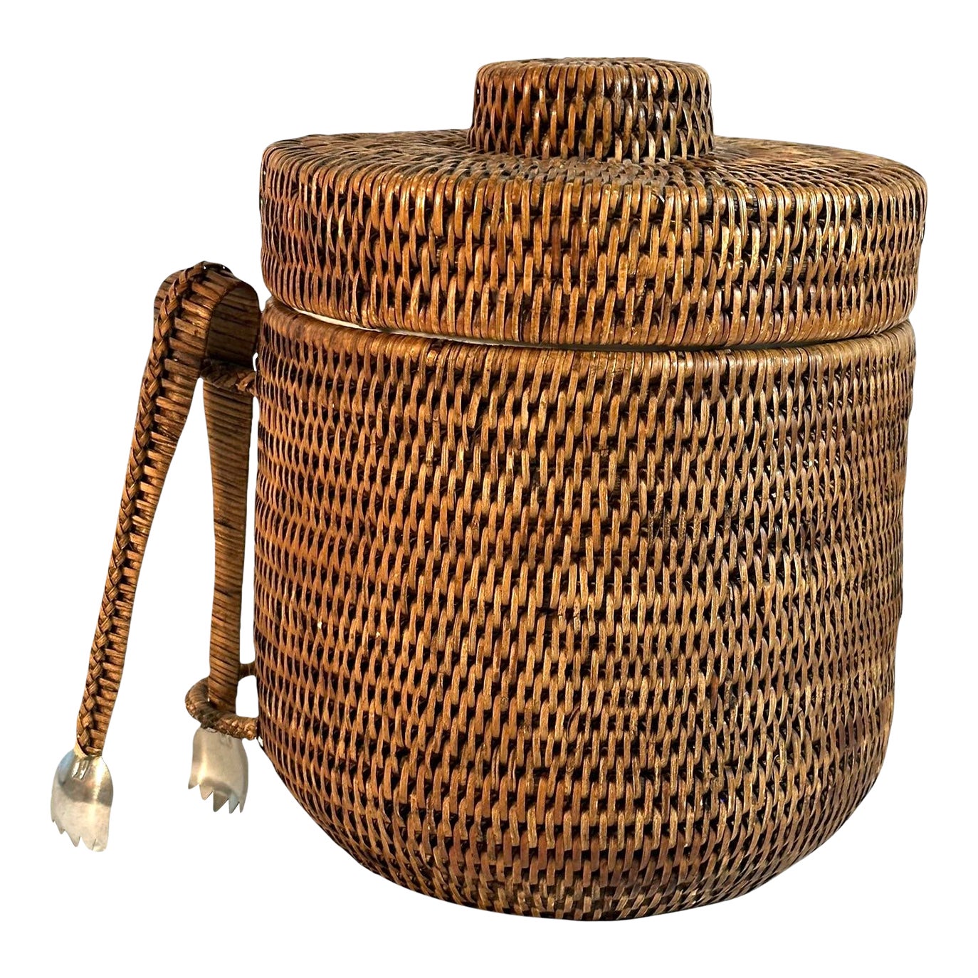 Natural Rattan Wicker Ice Bucket W/ Tongs by Tabular Wear Chairish