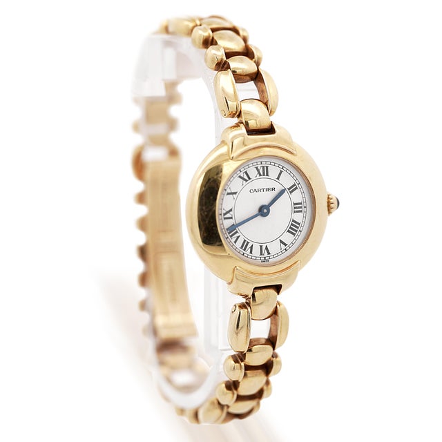 Art Deco 1990s Cartier Vendome 878999 18k Gold Manual Gadroon Link 26m Watch For Sale - Image 3 of 12