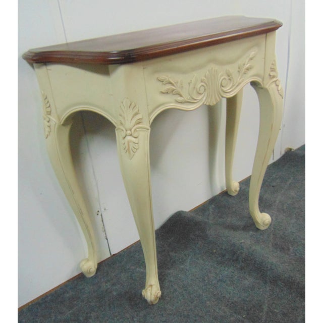 French Louis XV Style Carved Cherry Cream Console Table For Sale - Image 3 of 7