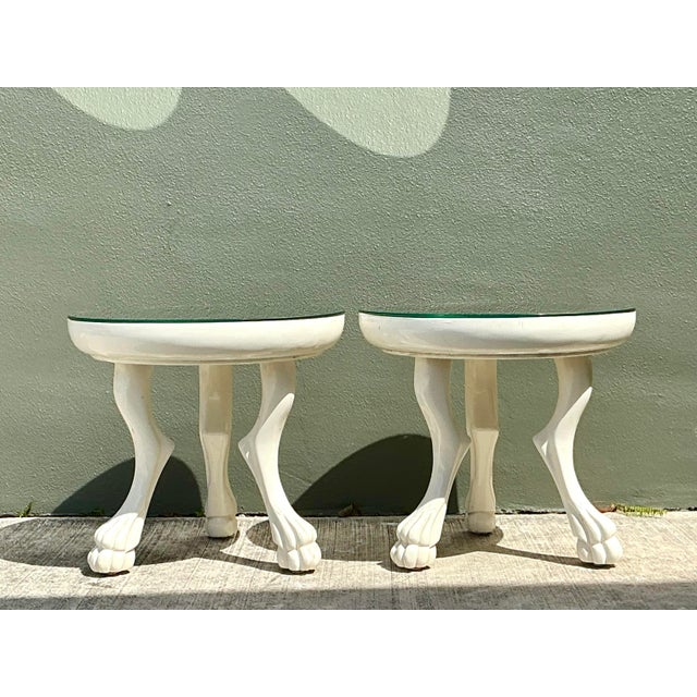 Vintage Lacquered Paw Foot Side Tables After Dickinson - A Pair For Sale In West Palm - Image 6 of 12