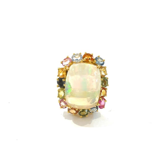 Metal Bochic “Orient” Multi Sapphire & Opal Cocktail Ring Set In 18K Gold & Silver, Size 7 For Sale - Image 7 of 8