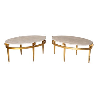 Oval Coffee Tables with Travertine Tops, Italy 1970s For Sale