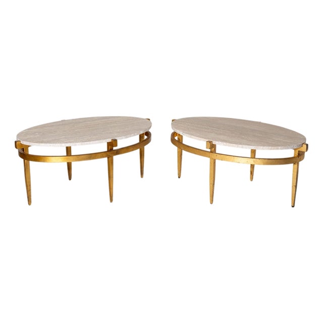 Oval Coffee Tables with Travertine Tops, Italy 1970s For Sale
