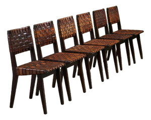 Chairs in Cognac Leather and Stained Oak from Jens Risom, United States, 1940s, Set of 6