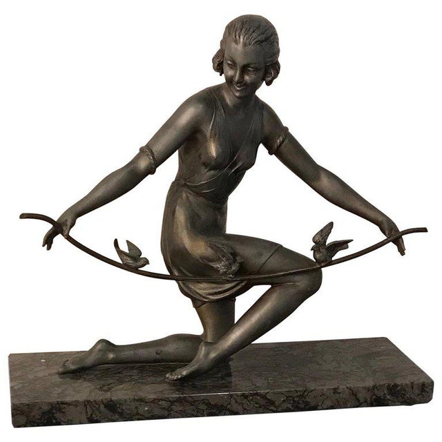 French Art Deco Female Sculpture on Marble For Sale - Image 13 of 13