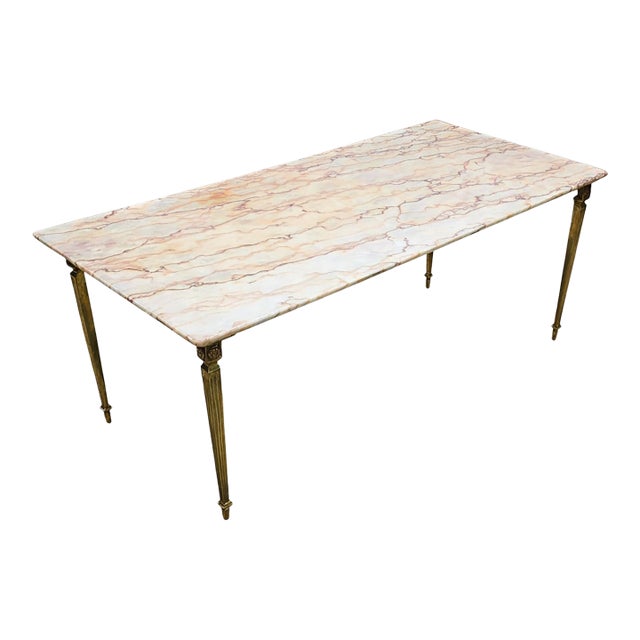 Mid-Century Neoclassical Style Marble and Brass Coffee Table For Sale