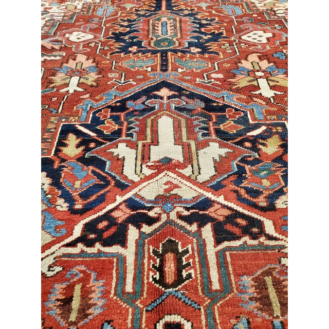 Antique Persian Heriz Carpet, Handmade Wool Oriental Rug, Rust, Navy, Lt Blue For Sale - Image 16 of 18