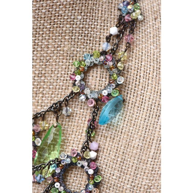 Metal Erickson Beamon Swarovski Turquoise & Green Crystals Tiered Collar Bib Necklace For Sale - Image 7 of 10