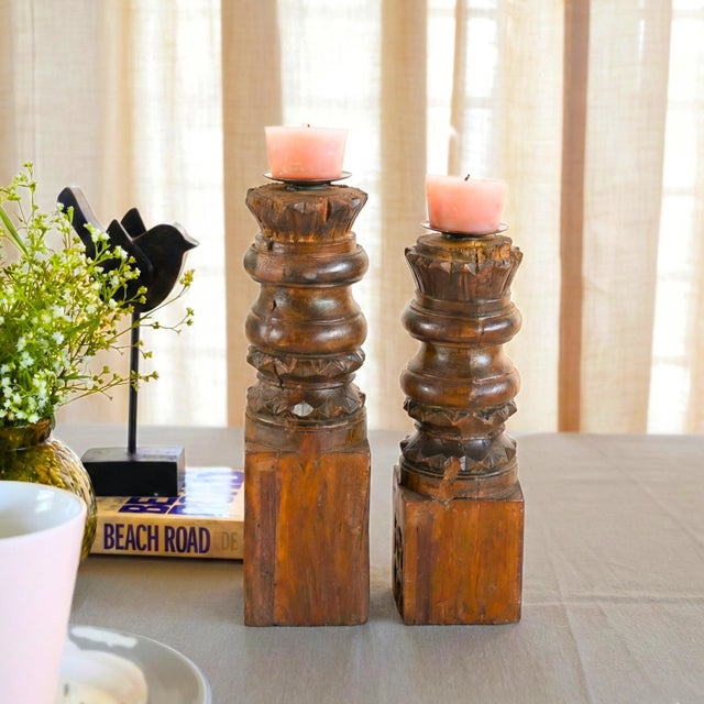 Breathe new life into your home with a touch of architectural history. This exquisite set of 2 vintage carved column...