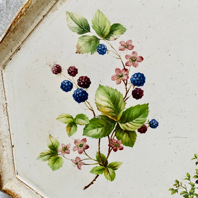 Vintage Botanical Blackberries Italian Florentine Octagon Wood Tray For Sale - Image 4 of 7