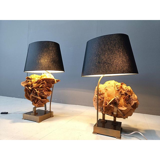 Stone Rose and Brass Table Lamps, 1970s, Set of 2 For Sale - Image 11 of 12