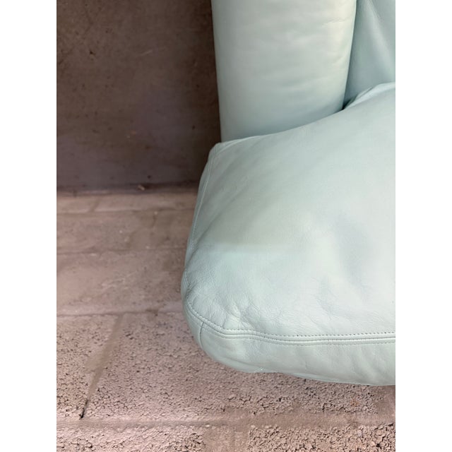 Postmodern Teal Leather Loveseat by Directional Furniture. Circa 1980s. For Sale - Image 9 of 18