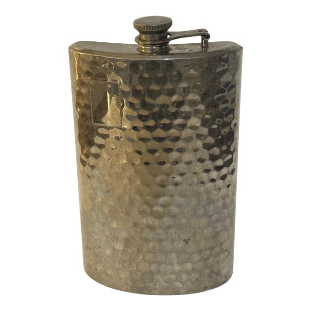 Vintage Japanese Hammered Stainless Steel 16 Oz Mid-Century Modern Bar Flask For Sale