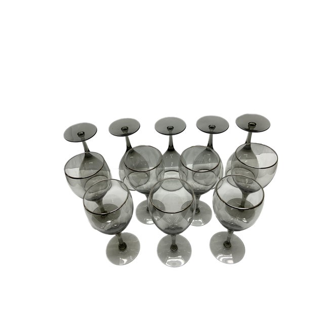 Vintage MCM Set of 12 Tiffin-Franciscan Midnight Mist Smoke Wine Glasses For Sale - Image 4 of 7