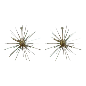 Late 20th Century Pair of Italian Modern Hammered Brass Sputnik Chandeliers