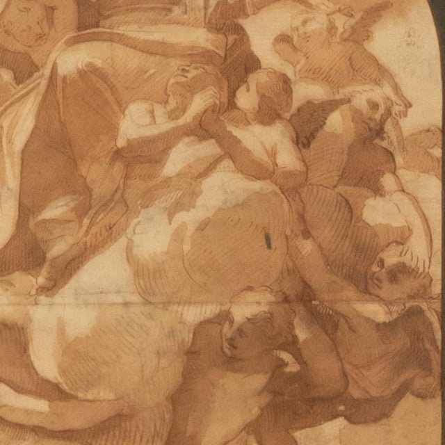 Sienna Important 16th Century Italian Renaissance Baroque Old Master Drawing Watercolor byAnnibale Carracci, Circa 1590 For Sale - Image 8 of 11