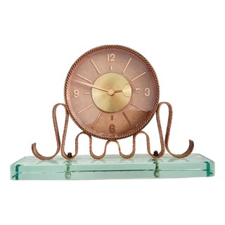 Mid-Century Italian Table Clock in Copper and Glass, Italy, 1950s For Sale