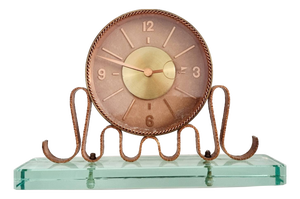 Mid-Century Italian Table Clock in Copper and Glass, Italy, 1950s