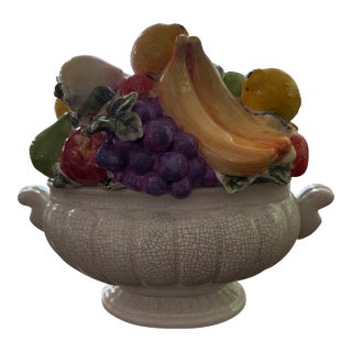 Vintage Majolica Ceramic Fruit Centerpiece Bowl For Sale