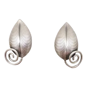 1954 Vintage Signed Napier Ad & Book Piece Silvertone Leaves Clip Earrings- 2 Pieces