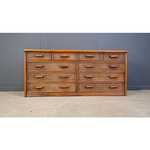 Brown Vintage Rattan and Bamboo Chest of Drawers, 1970s For Sale - Image 8 of 12