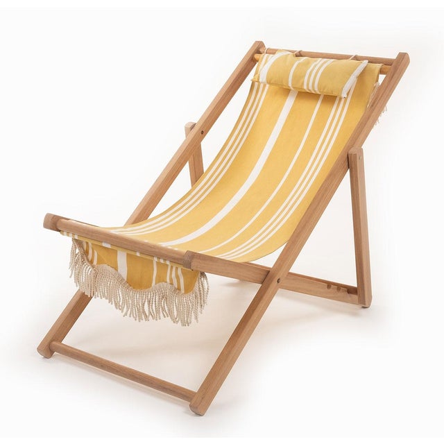 Sling Outdoor Chair Vintage Yellow Stripe with Fringe Chairish