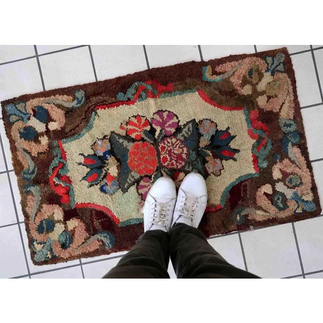 American 1880s Handmade Antique American Hooked Rug 2' X 3.5' For Sale - Image 3 of 11