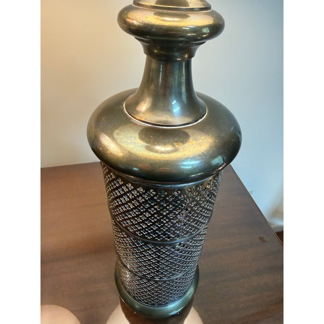 Metal Vintage Moroccan Pierced Metal Table Lamps - a Pair For Sale - Image 7 of 10