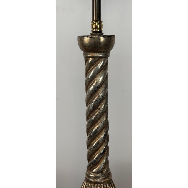 Brass Mid 20th Century Italian Baroque Barley Twist Table Lamps - Silvered and Giltwood - a Pair For Sale - Image 8 of 18