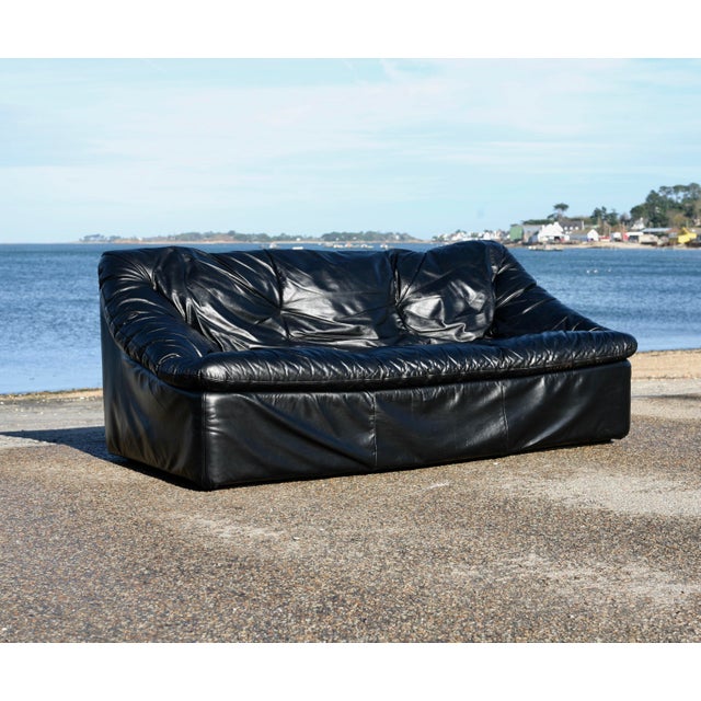 Animal Skin Black Leather Sofa by De Pas, D'Urbino and Lomazzi for Cinna, France, 1980s For Sale - Image 7 of 18