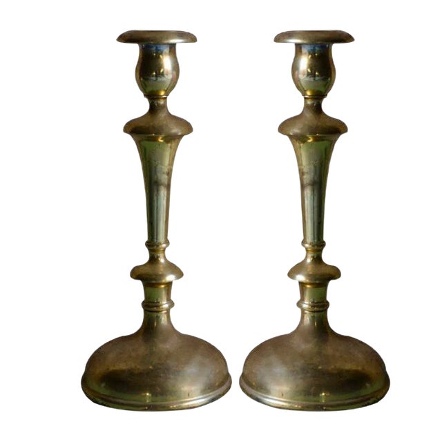 Golden Metal Candleholders, 1940s, Set of 2 For Sale