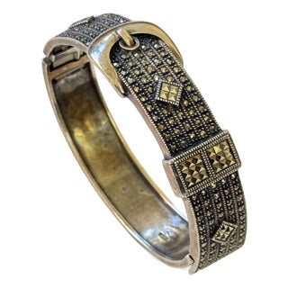 Vintage Judith Jack Sterling Silver Marcasite Belt Buckle Hinged Cuff Bracelet For Sale