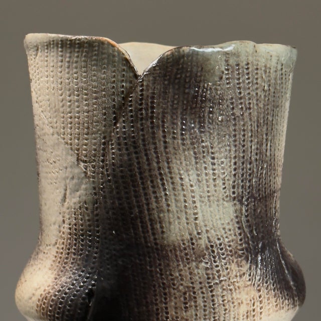 Ceramic Vintage Japanese Modernist Footed Raku Fired Glazed Ceramic Vessel, Signed For Sale - Image 7 of 9